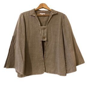 Crosstree Lane linen Jacket Slit Bell Sleeve Khaki Denim Coat Lagenlook Medium